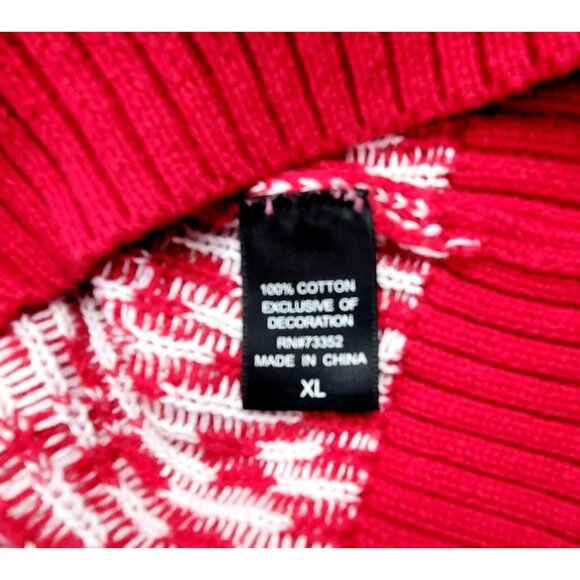 Mens Christmas Lama Sweater Pullover Red White Geometric Size XL JH1223 - Picture 5 of 6